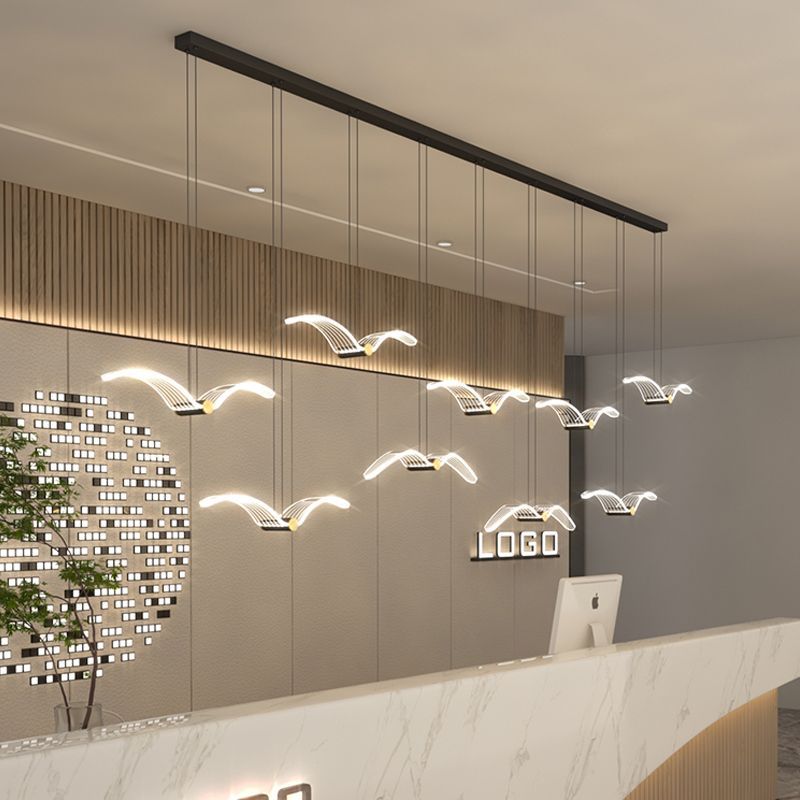 ثريا LED من الحديد الأكريليك مستطيلة الشكل بتصميم طائر النورس الإسكندنافي المعاصر لغرفة الطعام