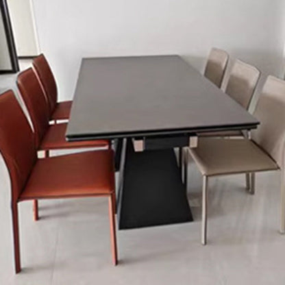 Modern Luxury Rectangular Back Saddle Leather Carbon Steel Dining Chair Backless For Dining Room