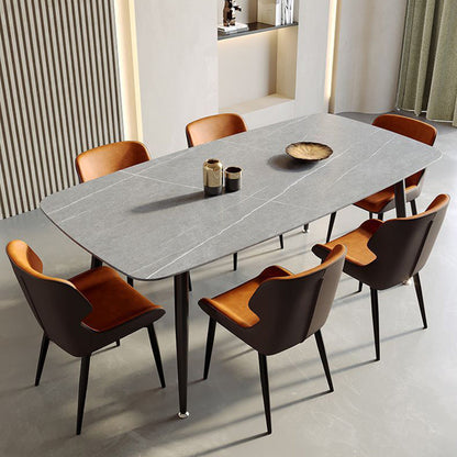 Contemporary Scandinavian PU Leather Carbon Steel Sponge Square Vein Lines Dining Chair Backrest For Dining Room