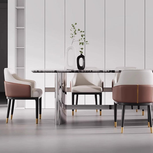 Modern Luxury Square Bent Artificial Leather Metal Dining Chair Backrest Armless For Dining Room