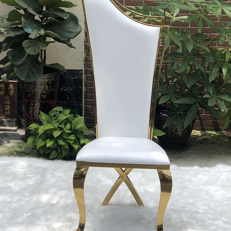 Contemporary Scandinavian Trapezoidal Square Microfiber Leather Metal Dining Chair Backrest Armless For Dining Room