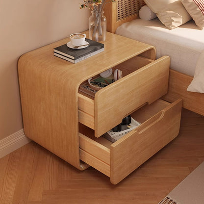 Modern Minimalist Rectangular Solid Wood Nightstand 2-Drawer For Bedroom