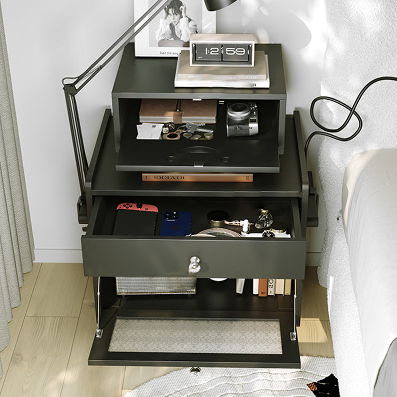 Contemporary Creative Rectangular Medium Density Fiberboard Acrylic Solid Wood Nightstand 1-Drawer For Bedroom