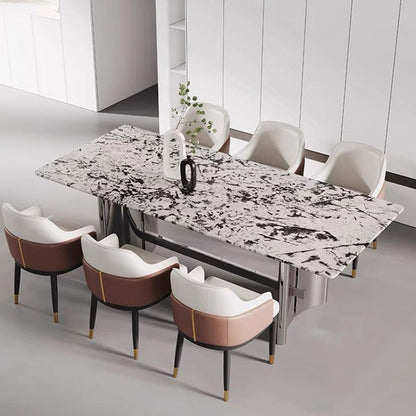 Modern Luxury Square Bent Artificial Leather Metal Dining Chair Backrest Armless For Dining Room