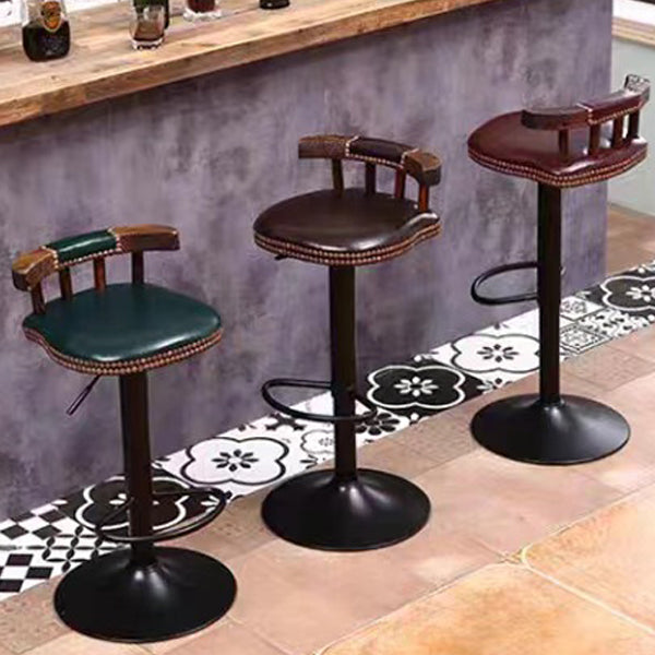 Contemporary Luxury Round Oil-Waxed Leather Iron Bar Stool Backrest Footrest For Dining Room