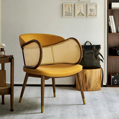 Traditioanal Vintage Weaving Microfiber Leather Ash Wood Rattan Sponge Square Hug Dining Chair Backrest Armrest For Dining Room