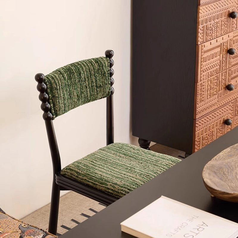 Traditional French Rectangular Chenille Yarn Solid Wood Dining Chair Backrest Armless For Dining Room