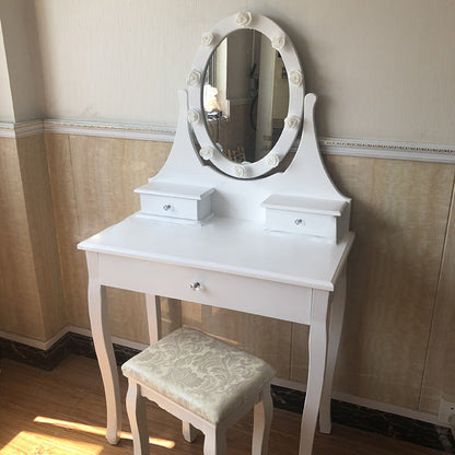 Modern Minimalist Rectangular Rose Solid Wood Medium Density Fiberboard Glass Foam Makeup Vanity 3-Drawer For Bedroom