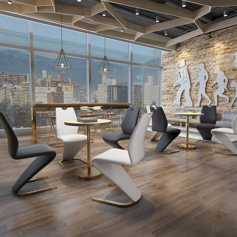 Modern Minimalist U-Shaped Chassis Rectangle PU Leather Titanium Gold Silver-Plated Dining Chair Backrest Armless For Dining Room