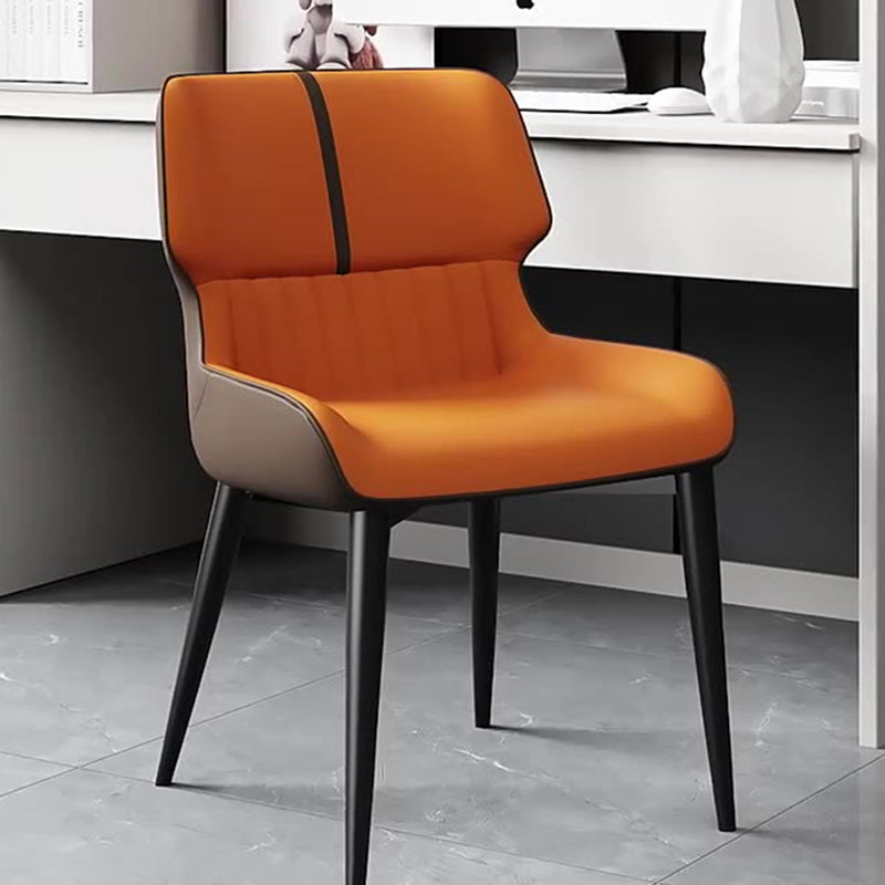 Contemporary Nordic Square Upholstered Curved Backrest PU Leather Carbon Steel Dining Chair For Dining Room
