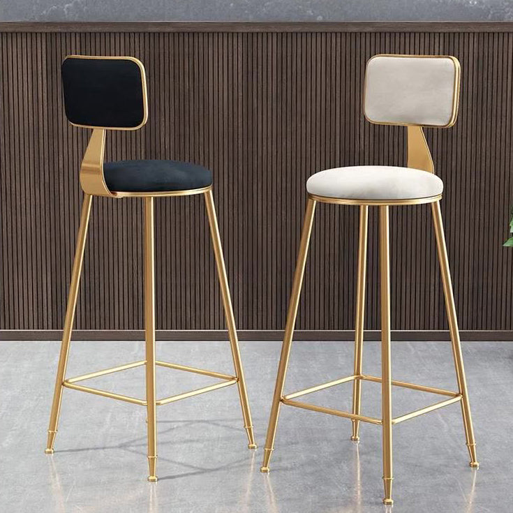 Contemporary Luxury Round Rectangular Velvet Iron Bar Stool Backrest Footrest For Dining Room