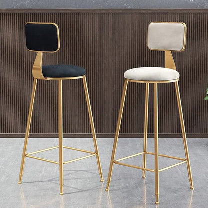 Contemporary Luxury Round Rectangular Velvet Iron Bar Stool Backrest Footrest For Dining Room