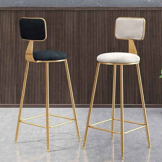 Contemporary Luxury Round Rectangular Velvet Iron Bar Stool Backrest Footrest For Dining Room