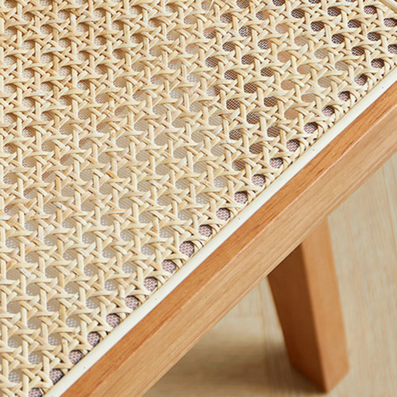 Traditional Japanese Weaving Rattan Wood Square Rectangular V Shape Frame Dining Chair Backrest Armrest For Dining Room