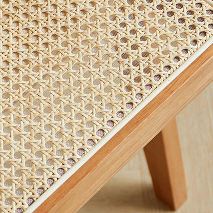 Traditional Japanese Weaving Rattan Wood Square Rectangular V Shape Frame Dining Chair Backrest Armrest For Dining Room