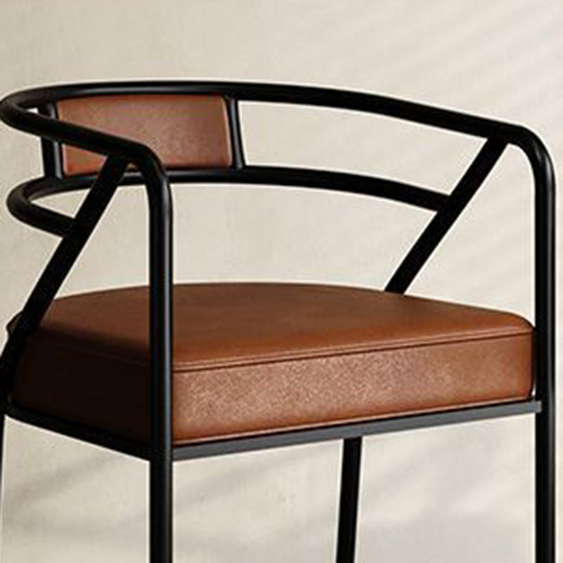 Contemporary Industrial Square Upholstered Suede Fabric PU Leather Iron Dining Chair Curved Backrest Armrest for Dining Room