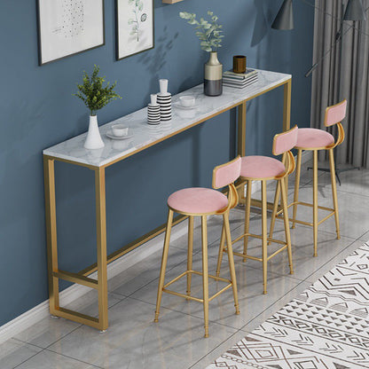 Contemporary Luxury Round Rectangular Velvet Iron Bar Stool Backrest Footrest For Dining Room