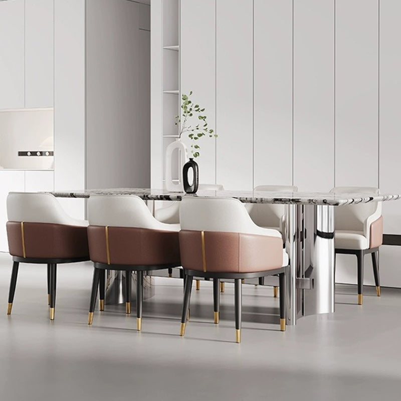 Modern Luxury Square Bent Artificial Leather Metal Dining Chair Backrest Armless For Dining Room