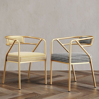 Contemporary Industrial Square Upholstered Suede Fabric PU Leather Iron Dining Chair Curved Backrest Armrest for Dining Room