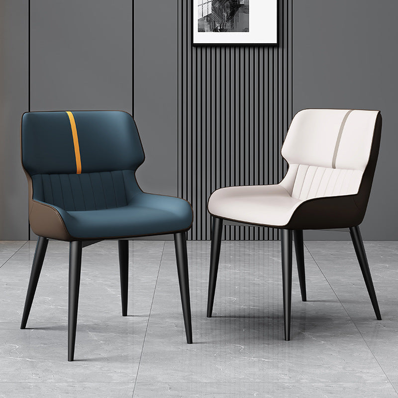 Contemporary Nordic Square Upholstered Curved Backrest PU Leather Carbon Steel Dining Chair For Dining Room