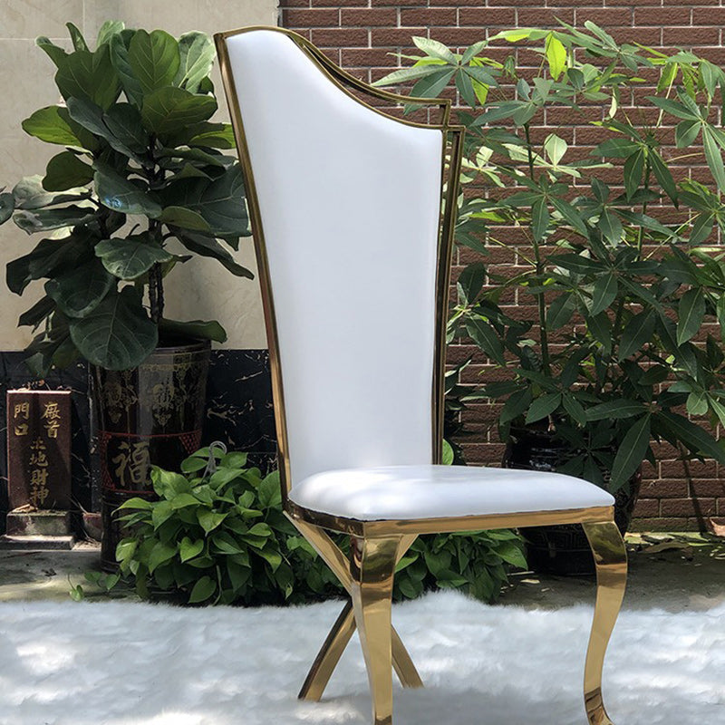 Contemporary Scandinavian Trapezoidal Square Microfiber Leather Metal Dining Chair Backrest Armless For Dining Room