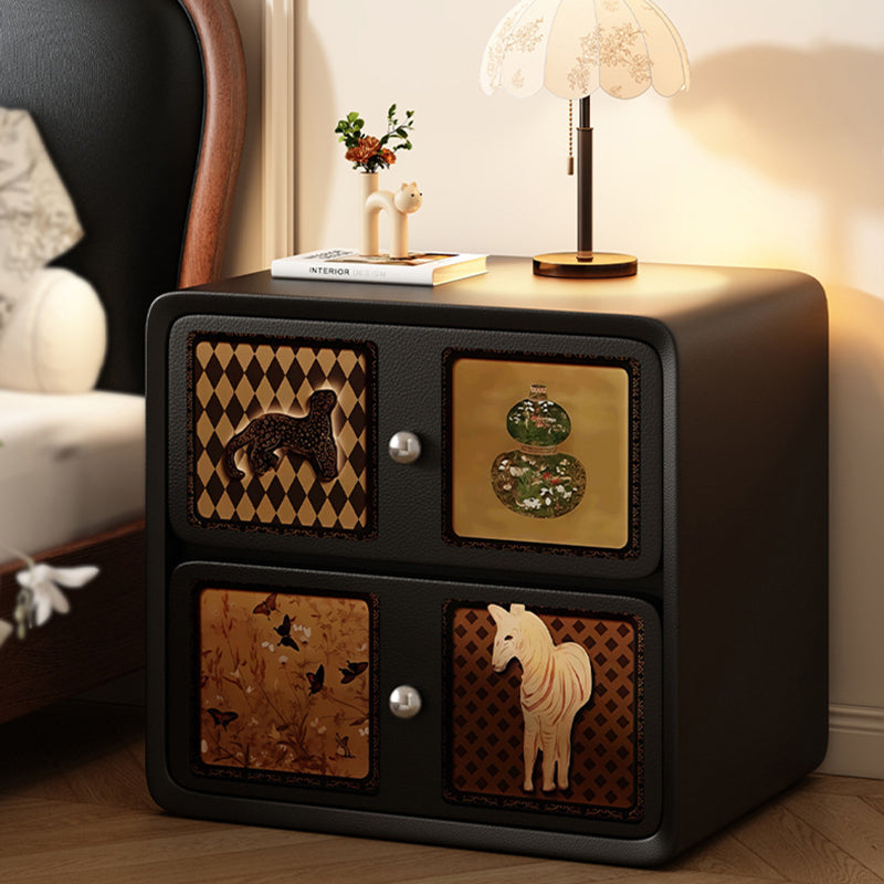 Contemporary Creative Rectangular Composite Panel Cat's Paw Leather Solid Wood Nightstand 2-Drawer For Bedroom