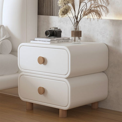 Modern Minimalist Rectangular Medium Density Fiberboard Cat-Scratch-Resistant Leather Solid Wood Nightstand 2-Drawer For Bedroom