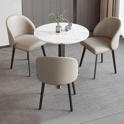 Modern Minimalist Microfiber Leather Wood Carbon Steel Sponge Square Elliptical Curved Dining Chair Backrest For Dining Room