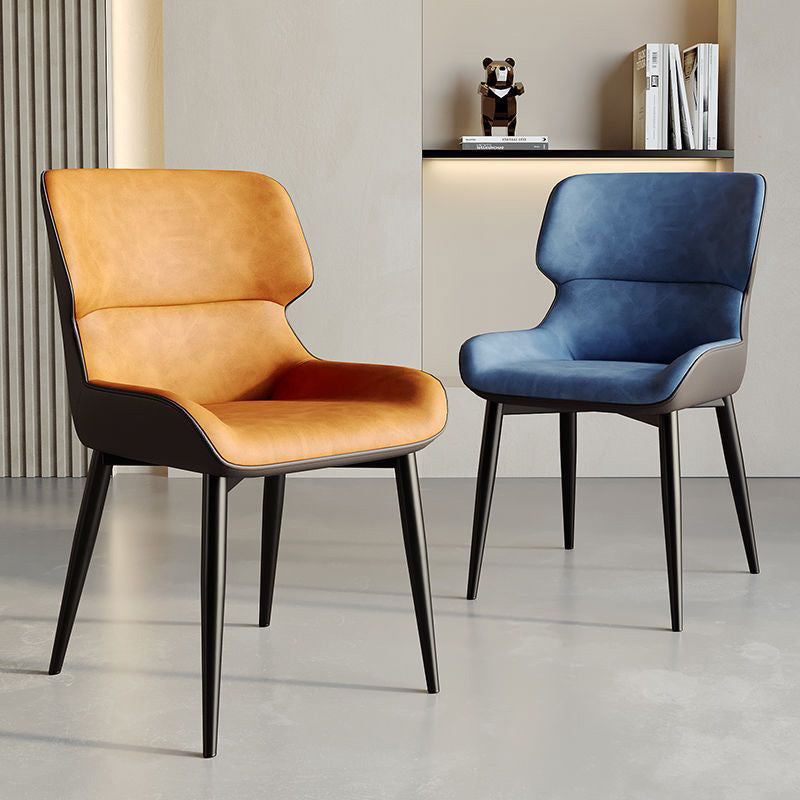 Contemporary Scandinavian PU Leather Carbon Steel Sponge Square Vein Lines Dining Chair Backrest For Dining Room