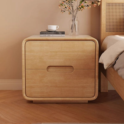 Modern Minimalist Rectangular Solid Wood Nightstand 2-Drawer For Bedroom