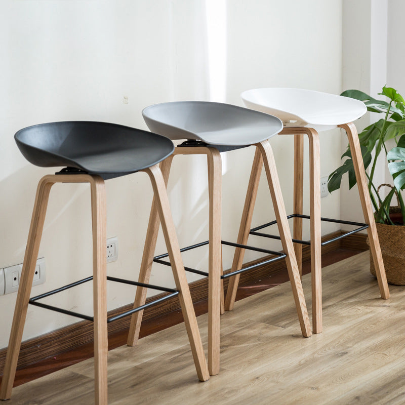 Modern Minimalist Rectangular PP Wood Bar Stool Backless Armless For Dining Room