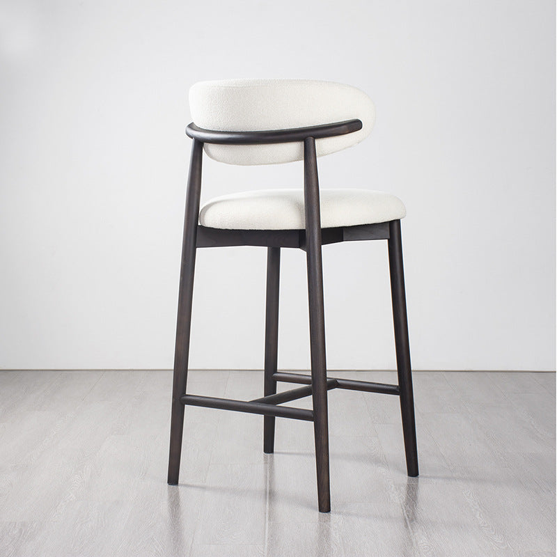 Modern Minimalist Round Upholstered Velvet Solid Wood Bar Stool Curved Backrest For Dining Room