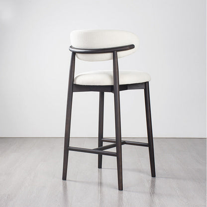 Modern Minimalist Round Upholstered Velvet Solid Wood Bar Stool Curved Backrest For Dining Room