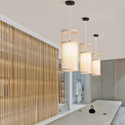 Japanese Zen Bamboo Weaving Lantern 1-Light Pendant Light