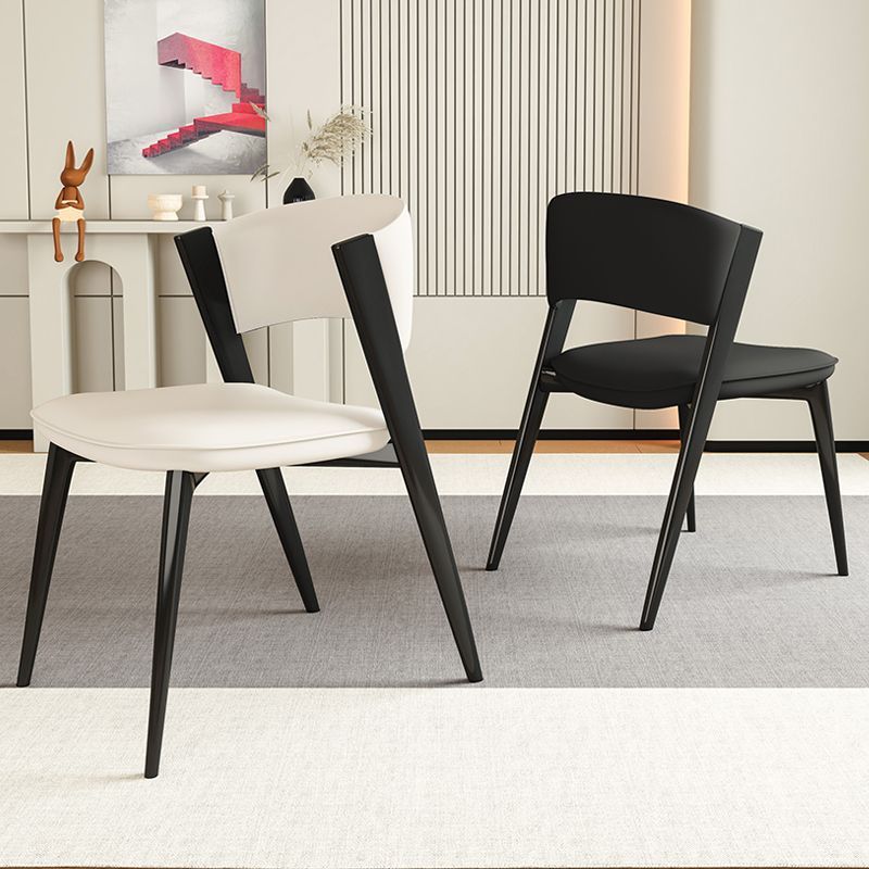 Modern Minimalist Curved Rectangular Microfiber Leather Carbon Steel Dining Chair Backrest Armless For Dining Room