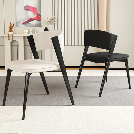 Modern Minimalist Curved Rectangular Microfiber Leather Carbon Steel Dining Chair Backrest Armless For Dining Room