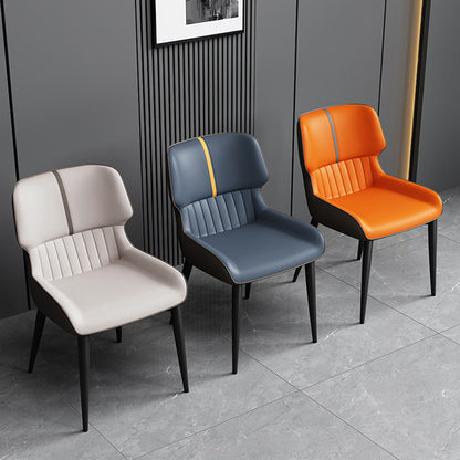 Contemporary Nordic Square Upholstered Curved Backrest PU Leather Carbon Steel Dining Chair For Dining Room