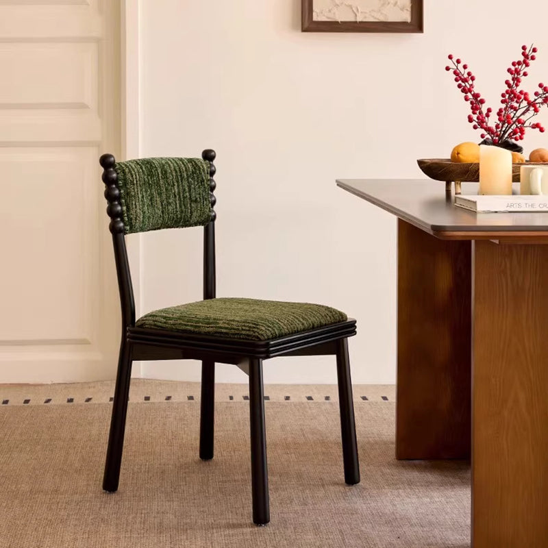 Traditional French Rectangular Chenille Yarn Solid Wood Dining Chair Backrest Armless For Dining Room