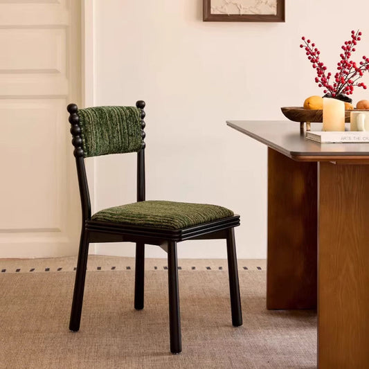 Traditional French Rectangular Chenille Yarn Solid Wood Dining Chair Backrest Armless For Dining Room
