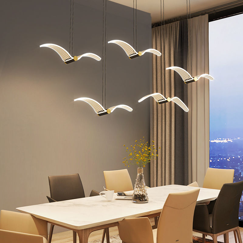 ثريا LED من الحديد الأكريليك مستطيلة الشكل بتصميم طائر النورس الإسكندنافي المعاصر لغرفة الطعام