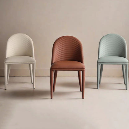 Contemporary Scandinavian Faux Leather Iron Sponge Square Shell Shape Line Design Dining Chair Backrest For Dining Room