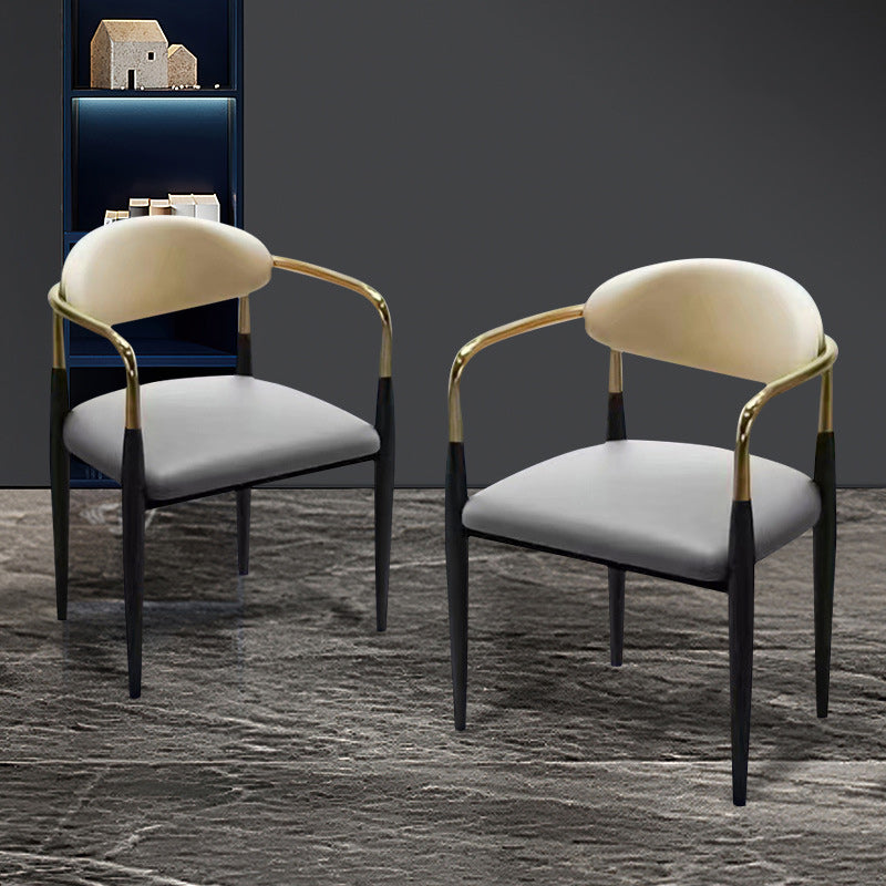 Contemporary Luxury Square Upholstered Faux Leather Metal Dining Chair Curved Backrest Armrest For Dining Room