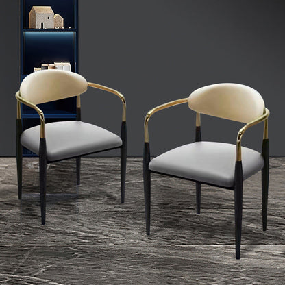 Contemporary Luxury Square Upholstered Faux Leather Metal Dining Chair Curved Backrest Armrest For Dining Room