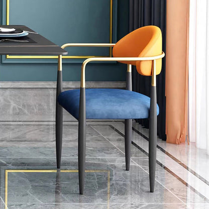 Modern Minimalist Oval Square Right Angle Velvet Fiberglass Dining Chair Backrest Arm For Dining Room