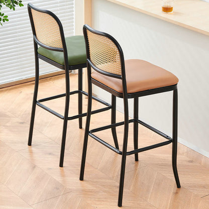 Modern Minimalist PE Nappa Leather Iron Rectangular Bar Stool Backrest Armless For Dining Room