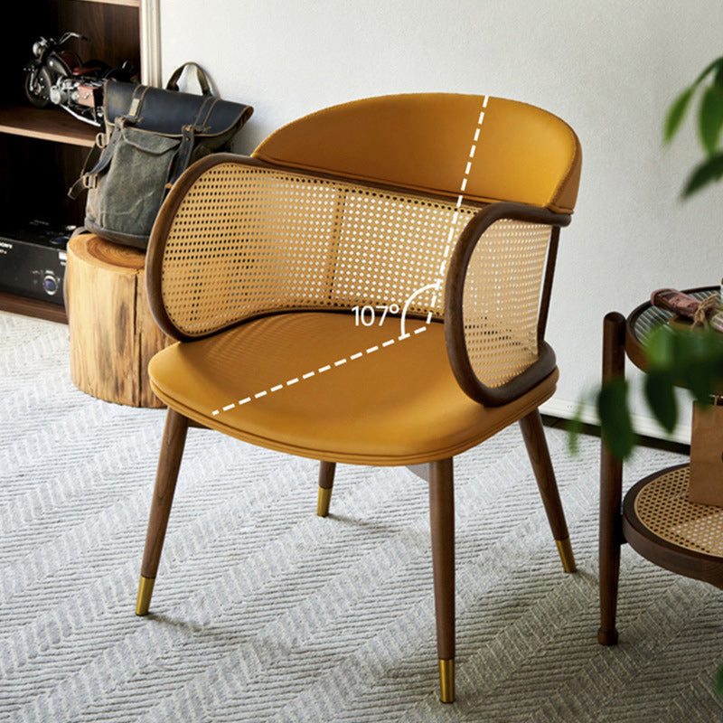 Traditioanal Vintage Weaving Microfiber Leather Ash Wood Rattan Sponge Square Hug Dining Chair Backrest Armrest For Dining Room