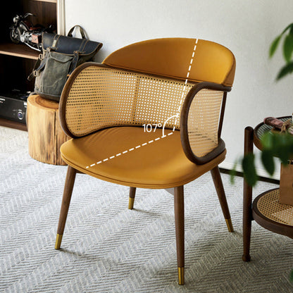 Traditioanal Vintage Weaving Microfiber Leather Ash Wood Rattan Sponge Square Hug Dining Chair Backrest Armrest For Dining Room