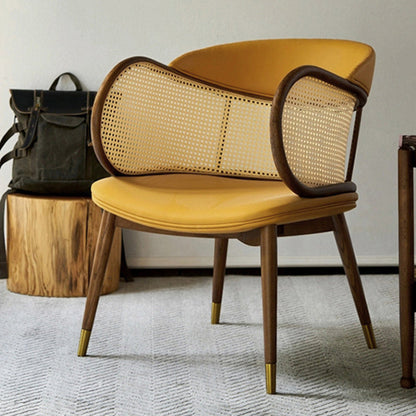 Traditioanal Vintage Weaving Microfiber Leather Ash Wood Rattan Sponge Square Hug Dining Chair Backrest Armrest For Dining Room