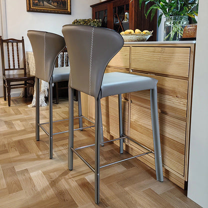 Modern Minimalist Square Carbon Steel Saddle Leather Bar Stool Backrest Armless For Dining Room