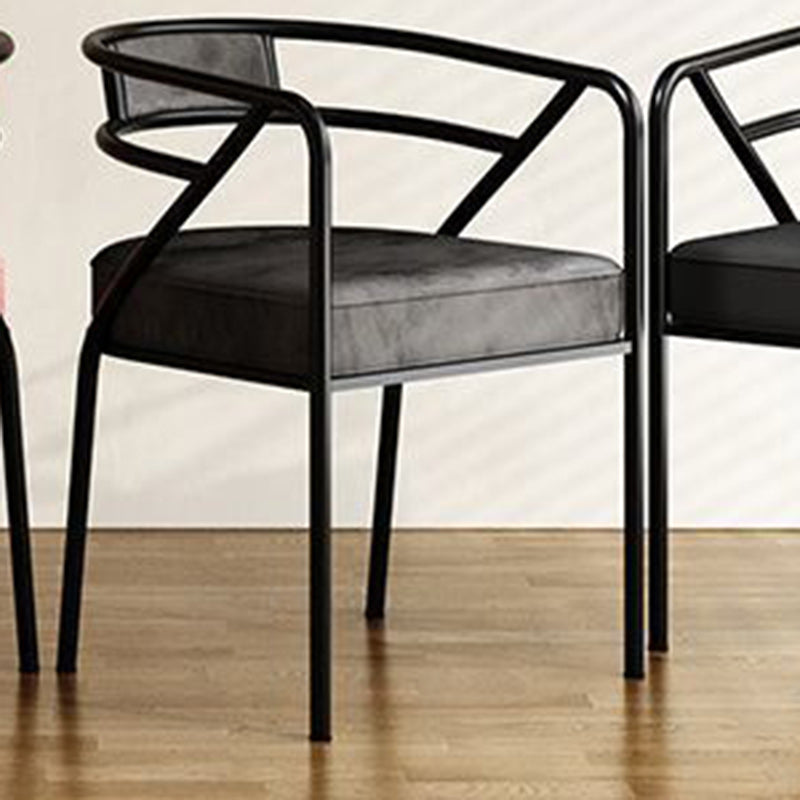 Contemporary Industrial Square Upholstered Suede Fabric PU Leather Iron Dining Chair Curved Backrest Armrest for Dining Room